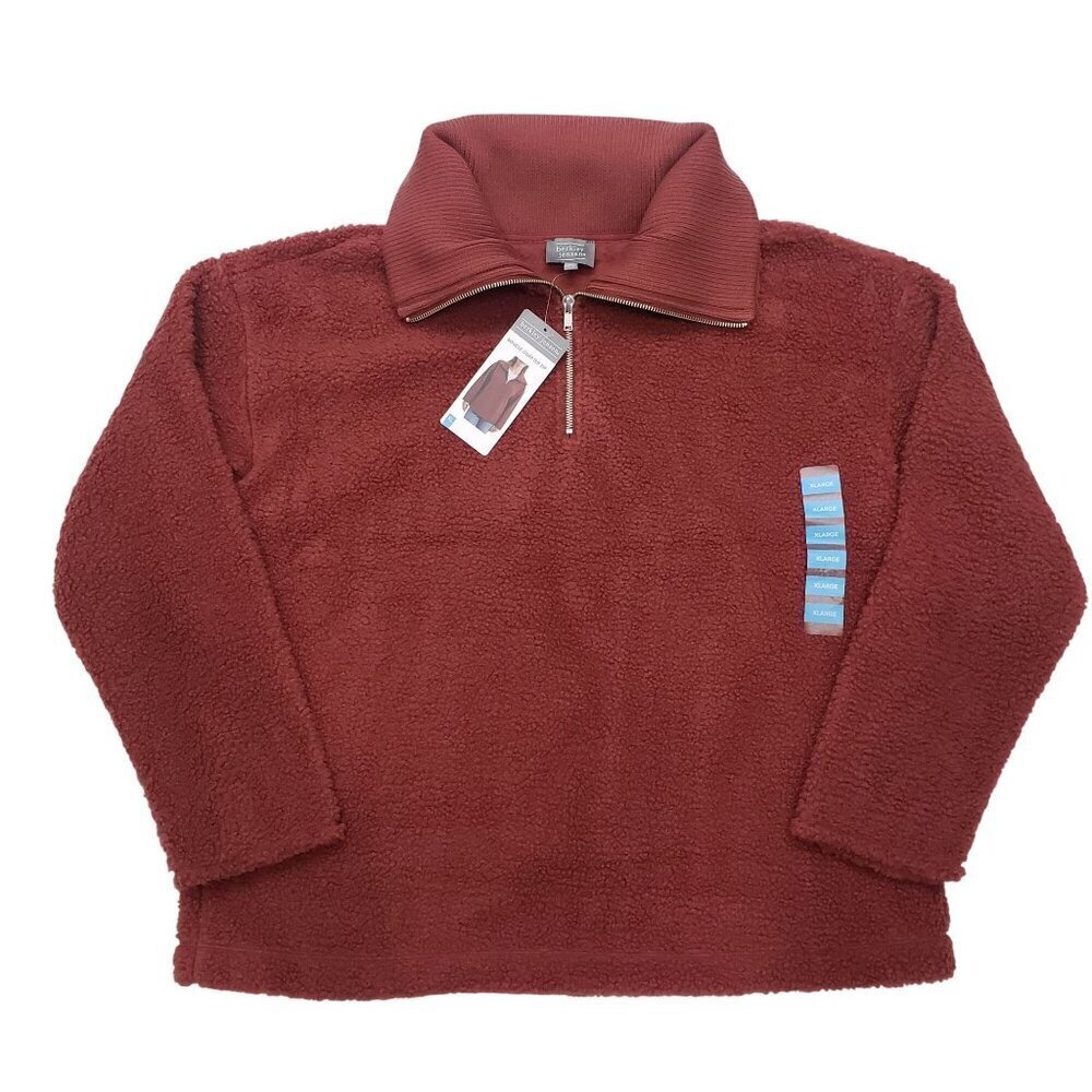 Berkley Jensen Sherpa Quarter Zip Wide Ribbed Collar‎ Rust Cozy Womens XL NWT